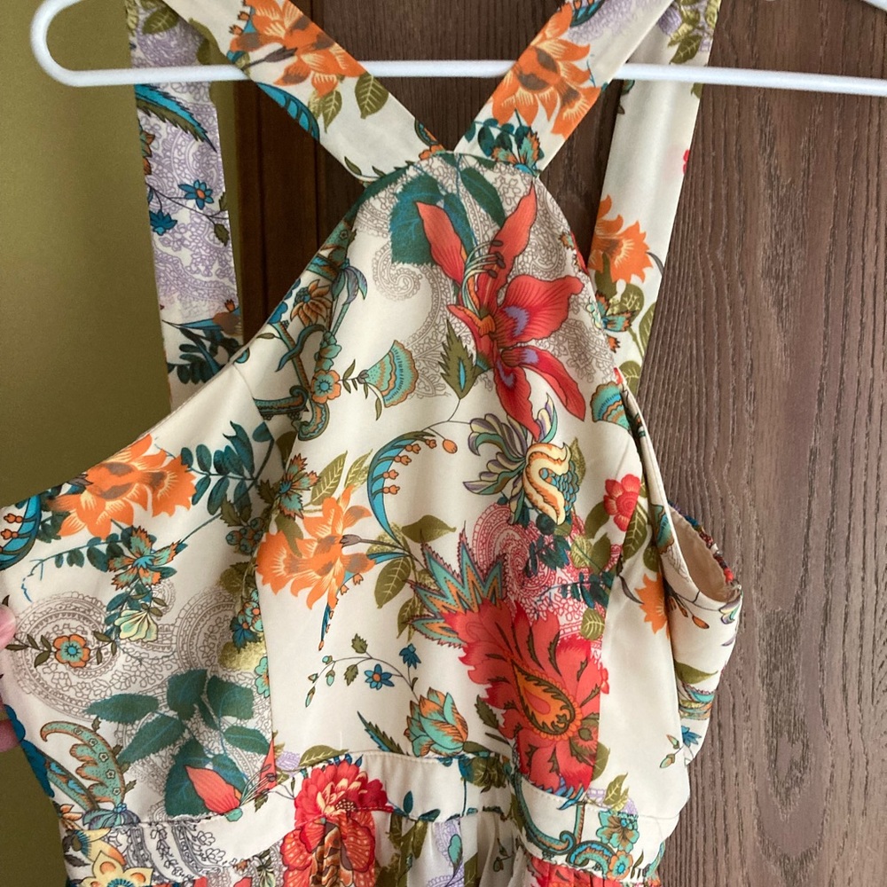 Lulu's Cream Floral Maxi Dress with Red, Orange & Green Accents - Picture 2 of 9